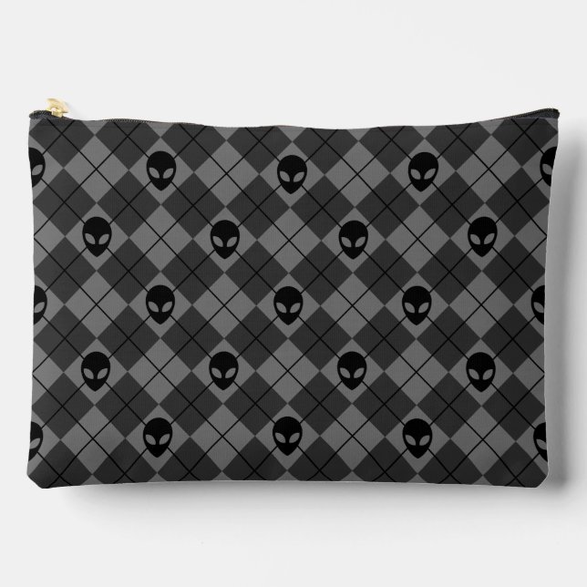 Black and Gray Alien Argyle Pattern Accessory Pouch (Front)
