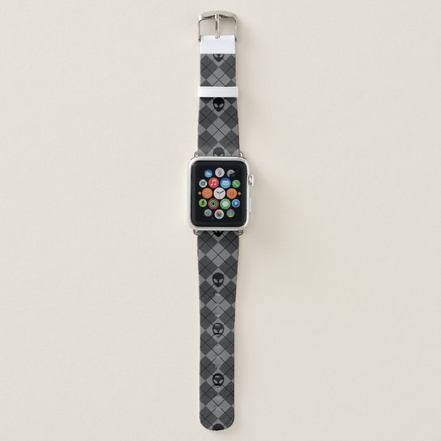 Black and Gray Alien Argyle Pattern Apple Watch Band (Front)
