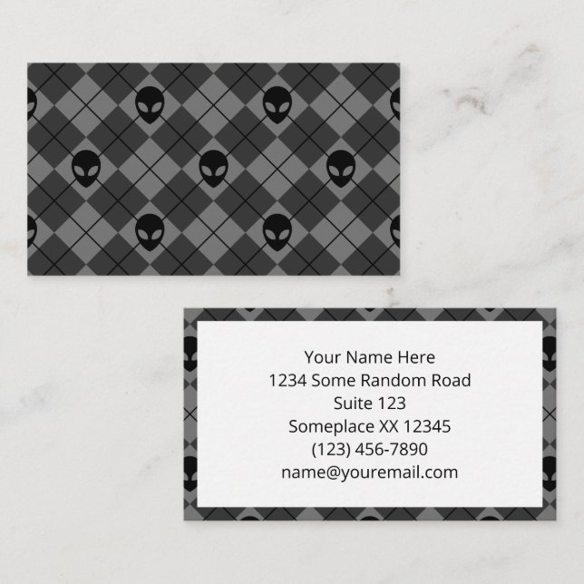 Black and Gray Alien Argyle Pattern Business Card (Front/Back)