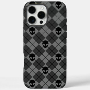 Black and Gray Alien Argyle Pattern iPhone 16 Pro Max Case