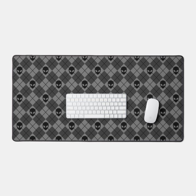 Black and Gray Alien Argyle Pattern Desk Mat (Keyboard & Mouse)
