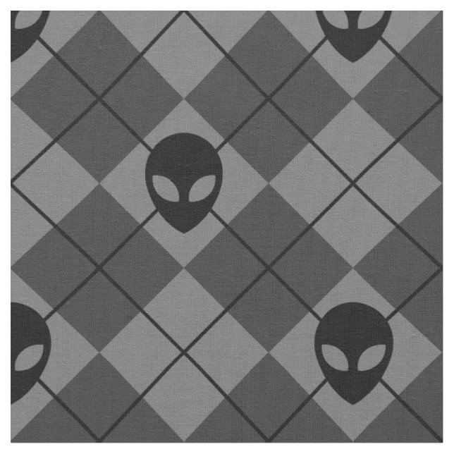 Black and Gray Alien Argyle Pattern Fabric (Close Up)