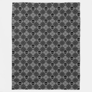 Black and Gray Alien Argyle Pattern Fleece Blanket