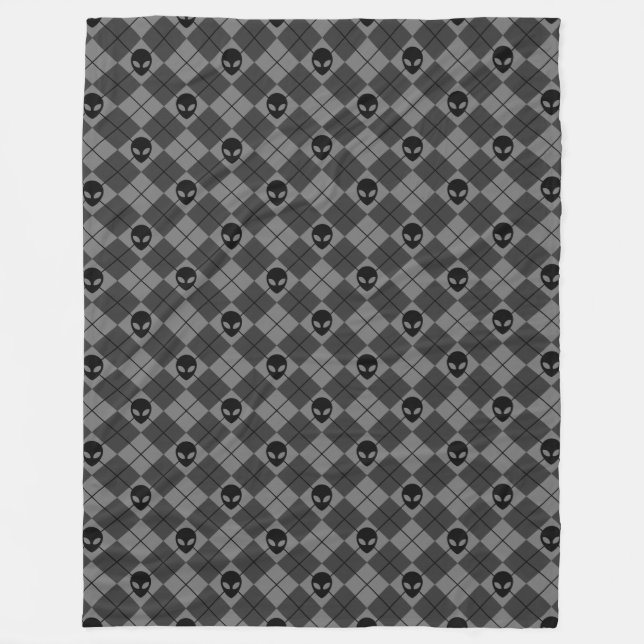 Black and Gray Alien Argyle Pattern Fleece Blanket (Front)