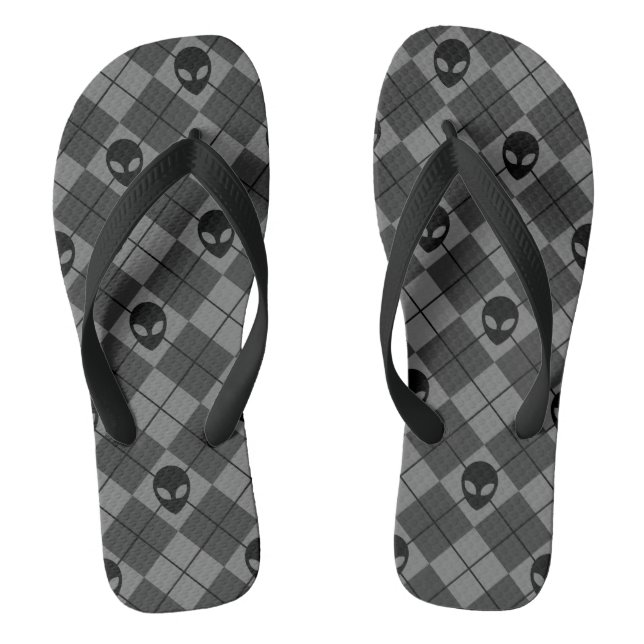 Black and Gray Alien Argyle Pattern Flip Flops (Footbed)