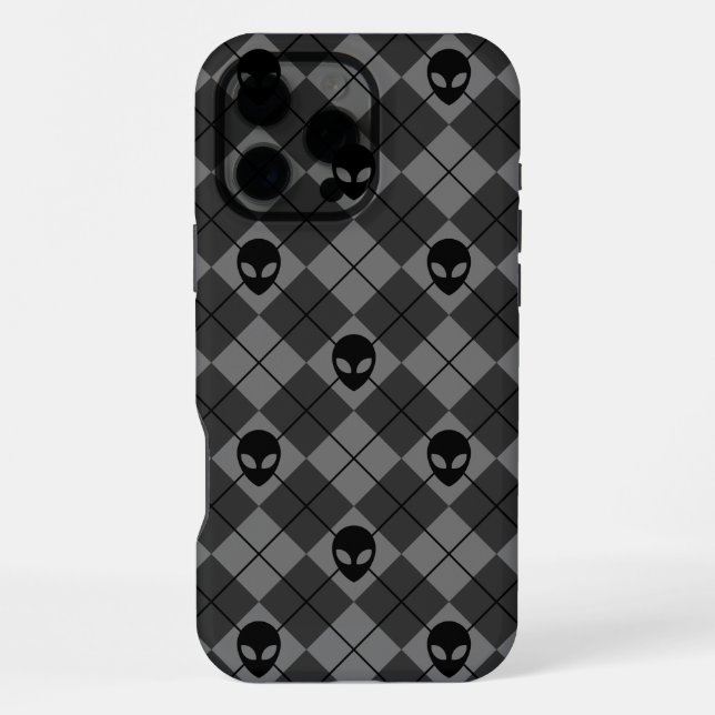 Black and Gray Alien Argyle Pattern Iphone Case (Back)