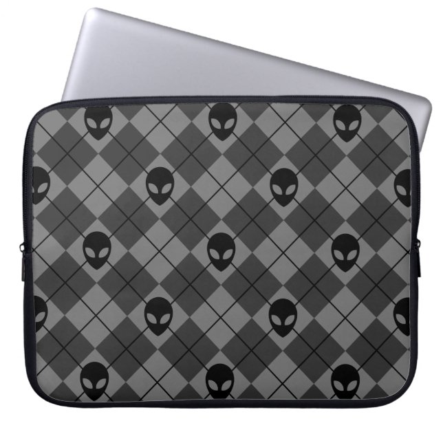 Black and Gray Alien Argyle Pattern Laptop Sleeve (Front)