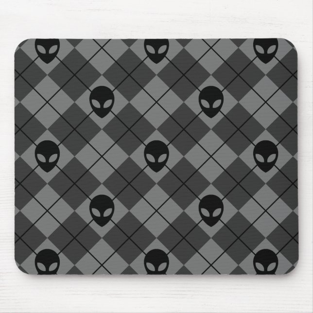 Black and Gray Alien Argyle Pattern Mouse Pad (Front)
