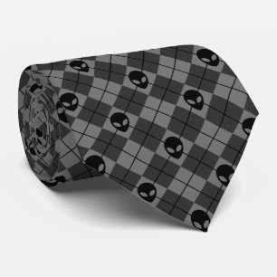 Black and Gray Alien Argyle Pattern Neck Tie