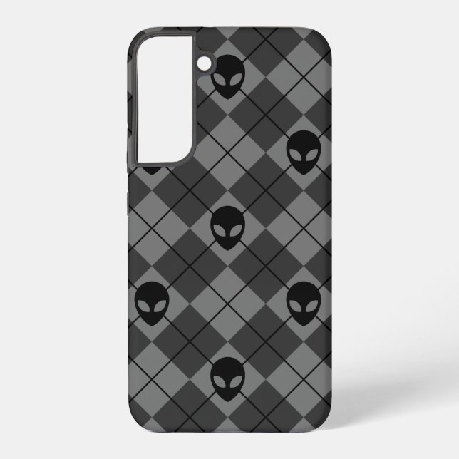 Black and Gray Alien Argyle Pattern Samsung Galaxy Case (Back)
