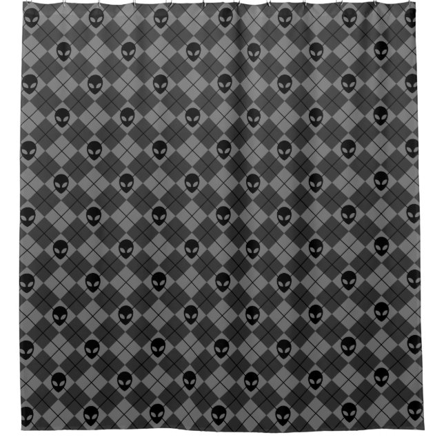 Black and Gray Alien Argyle Pattern Shower Curtain (Front)