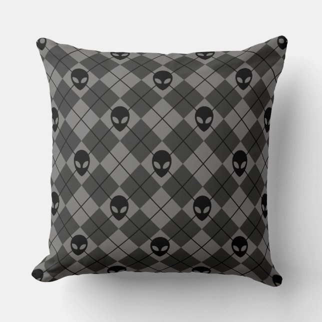Black and Gray Alien Argyle Pattern Throw Pillow (Front)