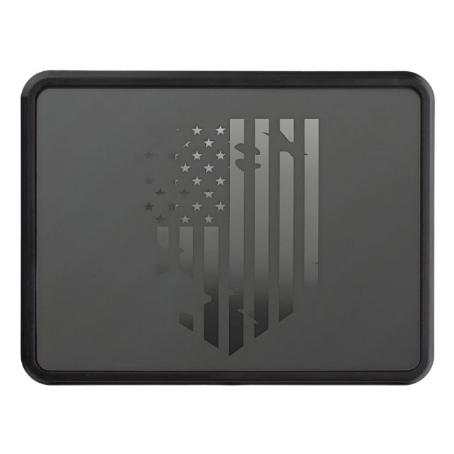 Black and gray American flag  Hitch Cover (Front)
