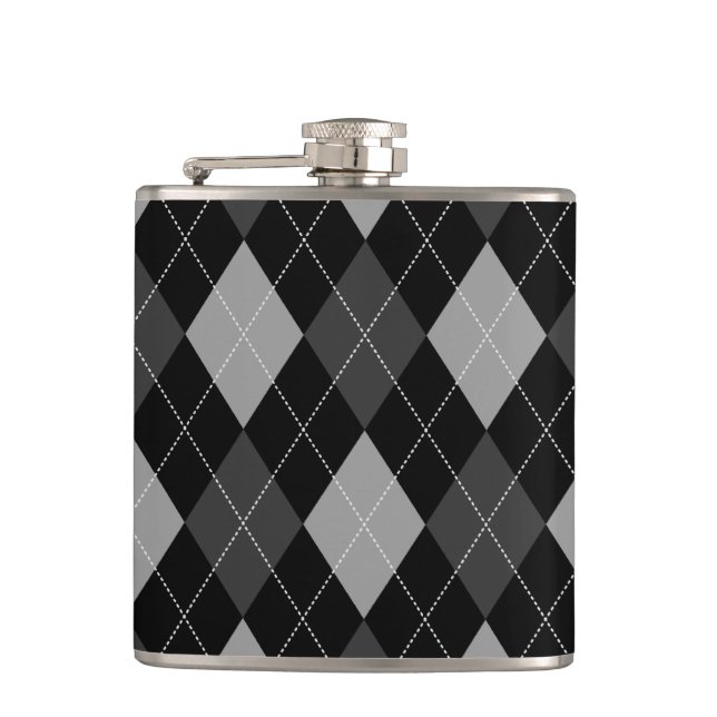 Black and Gray Argyle Flask (Front)