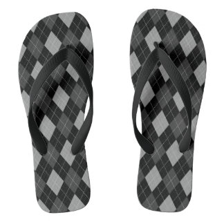 Black and Gray Argyle Flip Flops
