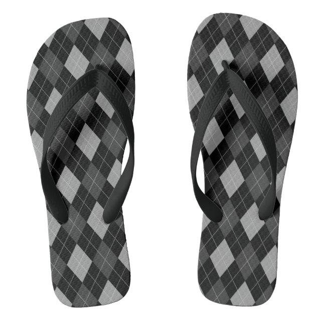 Black and Gray Argyle Flip Flops (Footbed)