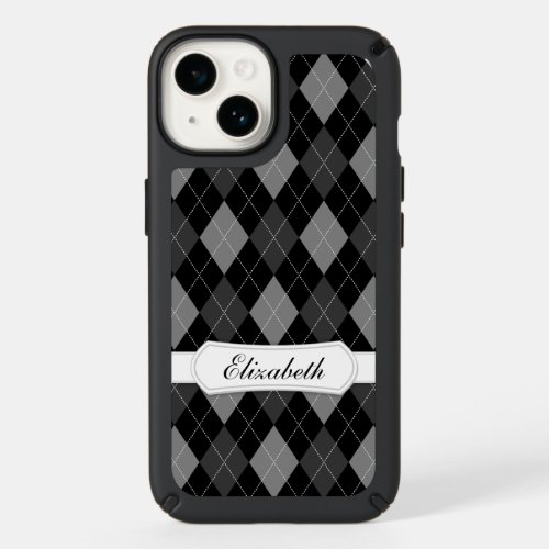 Black and Gray Argyle Pattern with Banner Speck iPhone 14 Case