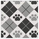 Black and Gray Argyle Paw Print Pattern Fabric