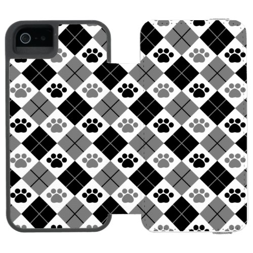 Black and Gray Argyle Paw Print Pattern iPhone SE55s Wallet Case