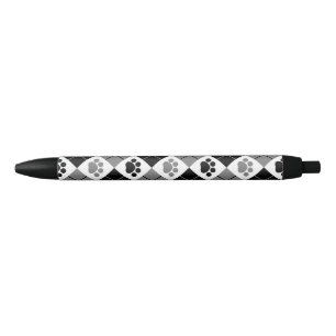 Black and Gray Argyle Paw Print Pattern Pen