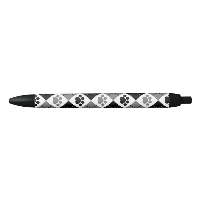 Black and Gray Argyle Paw Print Pattern Pen (Front)