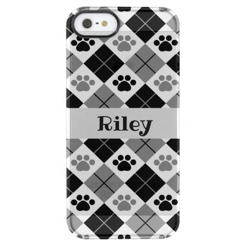 Black and Gray Argyle Paw Print Pattern Clear iPhone SE55s Case