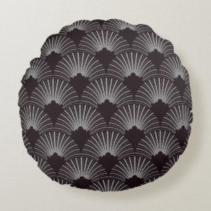 Black and gray art-deco pattern round pillow