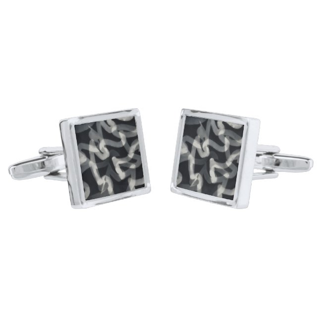 Black and Gray Artsy Silver Cufflinks (Angled)