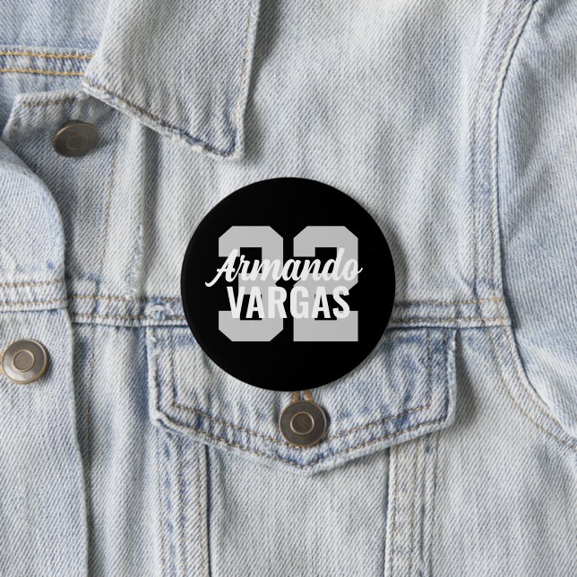 Black and Gray Athlete Jersey Number Button (In Situ)