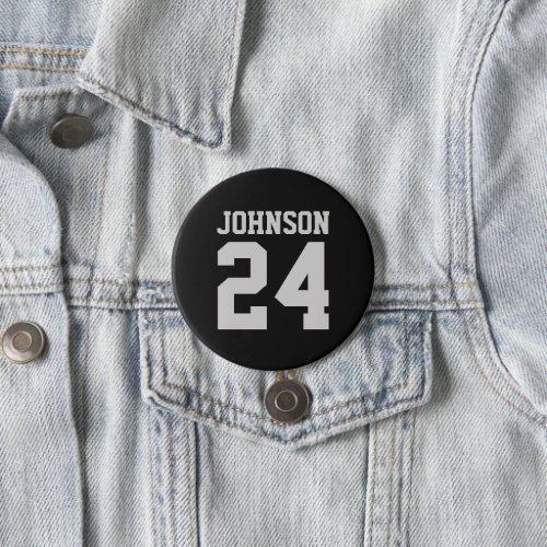 Black and Gray Athlete Name Jersey Number Pinback Button
