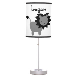 Black and Gray Baby Lion Nursery Table Lamp