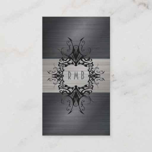 Customizable Black And Gray Brushed Aluminum Metal Look Business Cards