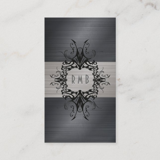 Black And Gray Brushed Aluminum Metal Look Business Card (Front)