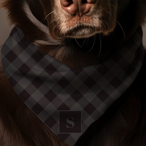 Black And Gray Buffalo Plaid Monogram Dog Bandana