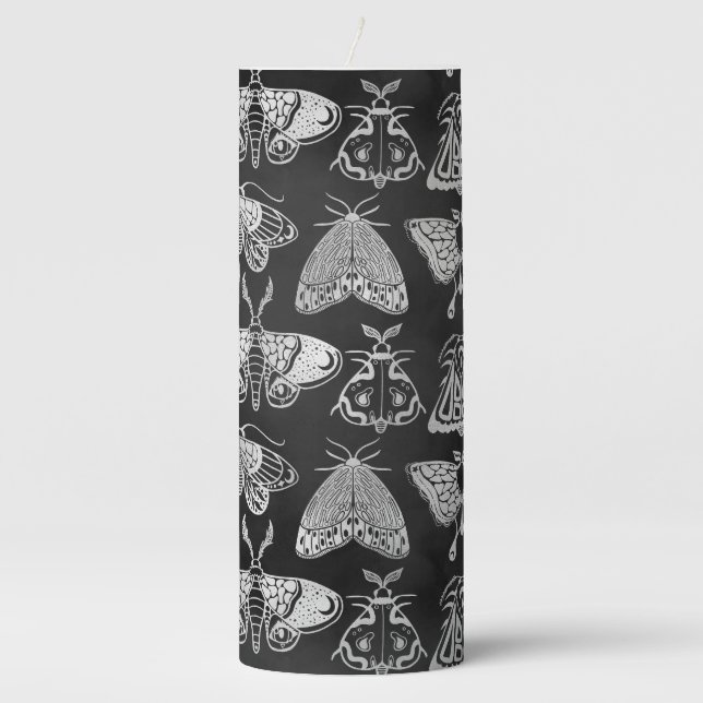 Black And Gray Butterflies Pillar Candle (Front)