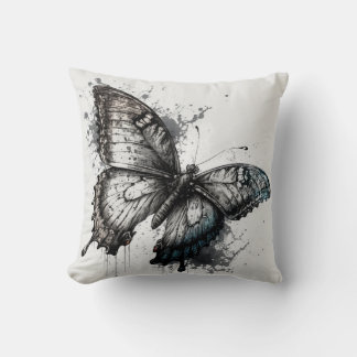 Black and Gray Butterfly Throw Pillow