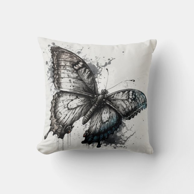 Black and Gray Butterfly Throw Pillow (Front)