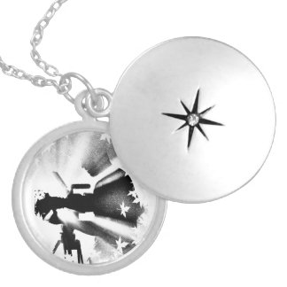 Black and Gray Camera Tripod Locket Necklace