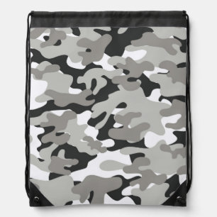 Black and Gray Camo Design Drawstring Bag