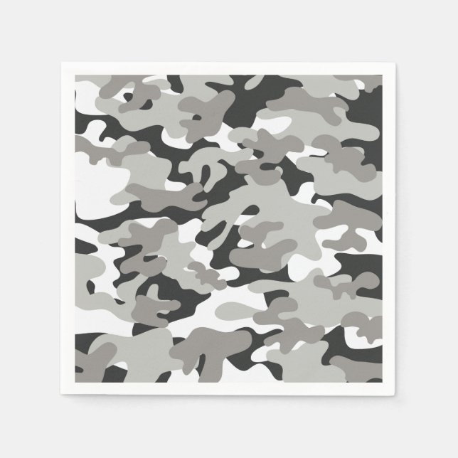 Black and Gray Camo Design Paper Napkins (Front)