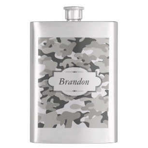 Black and Gray Camo Design Personalized Flask