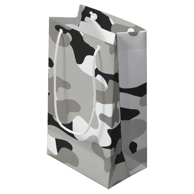 Black and Gray Camo Design Small Gift Bag (Front Angled)