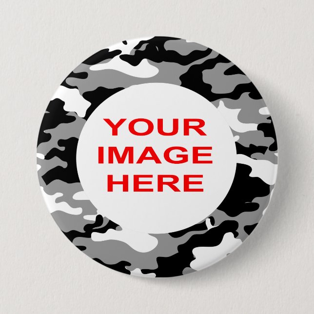 BLACK AND GRAY CAMO PINBACK BUTTON (Front)