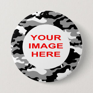 BLACK AND GRAY CAMO PINBACK BUTTON
