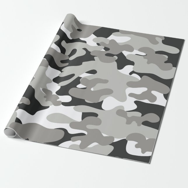 Black and Gray Camo Wrapping Paper (Unrolled)