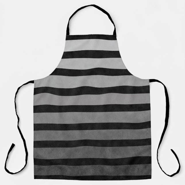 Black And Gray Camouflage Textured Line Stripes Apron (Front)