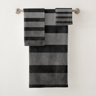Black And Gray Camouflage Textured Line Stripes Bath Towel Set
