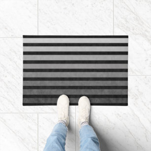 Black And Gray Camouflage Textured Line Stripes Doormat