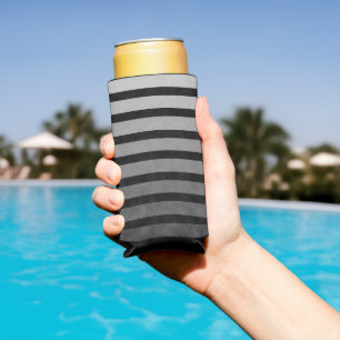 Black And Gray Camouflage Textured Line Stripes Seltzer Can Cooler