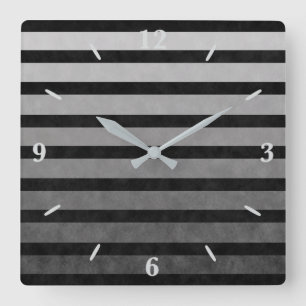 Black And Gray Camouflage Textured Line Stripes Square Wall Clock